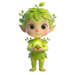 Cute Leaf Spirit Character - 3D Nature Icon