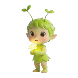 Cute Leaf Sprite Nature Character with Glowing Flower