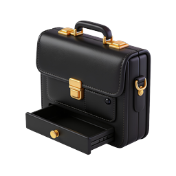 Premium Black Leather Briefcase Icon with Gold Accents