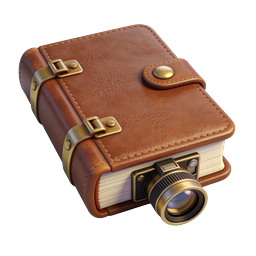Vintage Leder-Fotoalbum mit Kamera-Icon