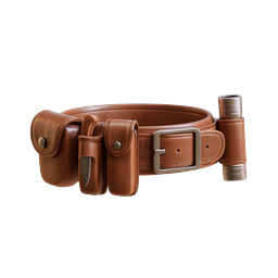 Brown Leather Utility Belt with Pouches & Flashlight Icon