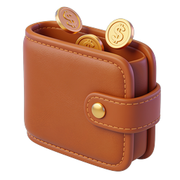 3D Leather Wallet with Gold Coins - Finance Icon