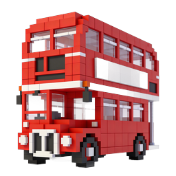 LEGO-Style Double-Decker Bus 3D Icon - Red Block Design