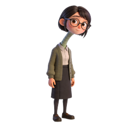3D Cartoon Librarian Girl Character with Glasses Icon