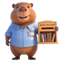 Friendly Beaver Librarian Mascot with Book Return Box