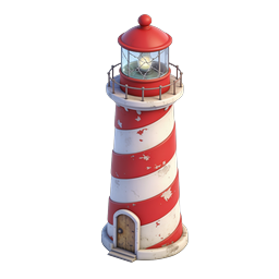 3D Lighthouse Beacon Icon - Red & White Striped Tower