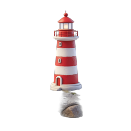 Red and White Lighthouse on Rocky Island | 3D Icon