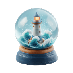 Lighthouse Snow Globe Ocean Waves 3D Icon