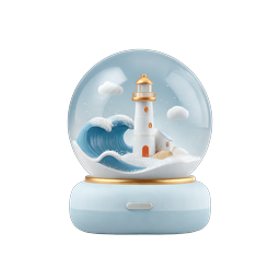 Lighthouse Snow Globe 3D Icon | Coastal Ocean Scene