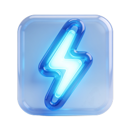 Lightning Bolt Glass Icon | 3D Electric Power Symbol