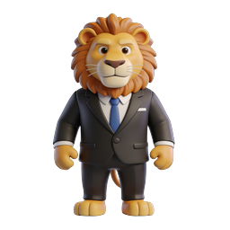 ไอคอน 3D การ์ตูนสิงโตนักธุรกิจที่เป็นมิตร