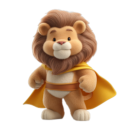 Icône de personnage lion super-héros mignon 3D | Mascotte animale héroïque
