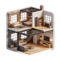 Icône réaliste en coupe d'un appartement loft industriel