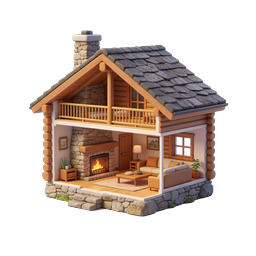Rustic Log Cabin Cross-Section 3D Icon