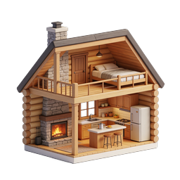 Rustic Log Cabin Dollhouse 3D Illustration Icon