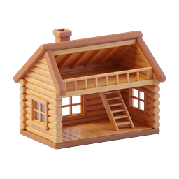 Rustic Log Cabin House 3D Icon