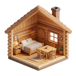 Isometric Log Cabin House Icon - Cozy 3D Miniature