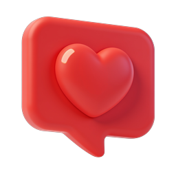 Icona 3D di nuvoletta di chat d'amore rossa con cuore