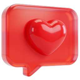 Love Chat Bubble Icon - 3D Red Heart Message Symbol