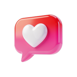 Love Message Bubble 3D Icon with Heart