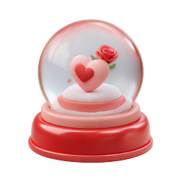 Romantic Love Snow Globe Icon with Heart and Rose