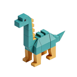 Low-Poly Origami Dinosaur 3D Icon | Teal & Gold Block Toy