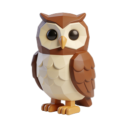 Cute Low-Poly 3D Owl Character Icon | Brown & Cream