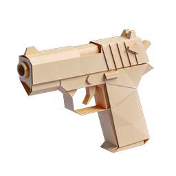 Low-Poly Pistol 3D Icon | Beige Origami-Style Handgun