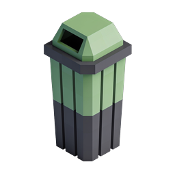 Low-Poly Green Trash Can Icon | 3D Geometric Design