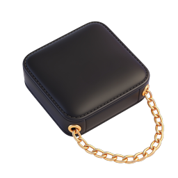 Luxury Black Leather Jewelry Box Icon with Gold Chain