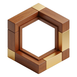 Luxury Wooden Cube Frame 3D Icon with Gold Accents