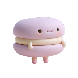 Adorable Kawaii Macaron Character Icon - 3D Pastel Dessert