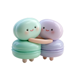 Cute Macaron Hug Icon - Adorable Pastel Dessert Characters