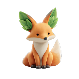 Magical Leaf-Eared Fox 3D Icon - Cute Forest Creature