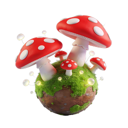 神奇蘑菇星球 3D 图标 - 幻想自然渲染