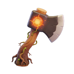 Magical Fantasy Wooden Axe with Glowing Fire Orb