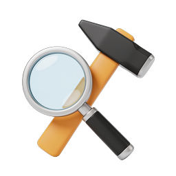Magnifying Glass and Hammer 3D Icon | Search & Repair