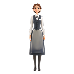 3D Maid Character Icon - Professional Housekeeper Illustration