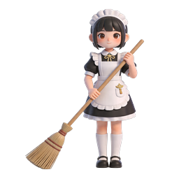 Cute 3D Maid Character with Broom Icon