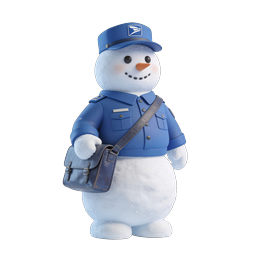 Ícone 3D adorável de boneco de neve carteiro para designs de festas