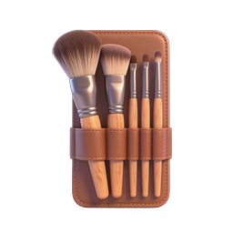 Icono de set de brochas de maquillaje profesionales en estuche de cuero