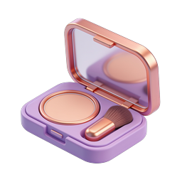 3D Makeup Compact Icon with Mirror and Brush