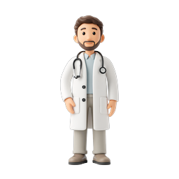 聴診器を持った親しみやすい 3D 男性医師キャラクターアイコン