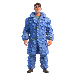 3D Blue Flower Suit Man Character | Botanical Illustration
