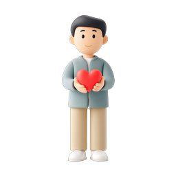 ハートを持つ男性の3Dアイコン - 愛とケアのキャラクター