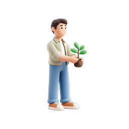 Man Holding Plant 3D Icon - Growth & Sustainability