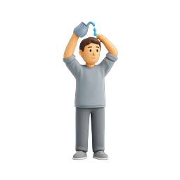 3D Man Pouring Water on Head Icon - Refreshing Character