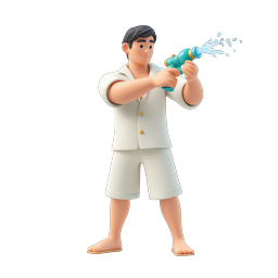 Man With Water Gun 3D Character Icon | Summer Fun Illustration