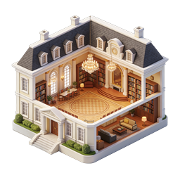 Grand Mansion Library Cutaway Isometric Icon
