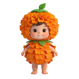 Cute Marigold Flower Child Character Icon | 3D Render